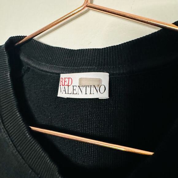 Red Valentino Black Short Sleeve Pinstripe Accent Side Crewneck Shirt Size Large - Picture 3 of 11